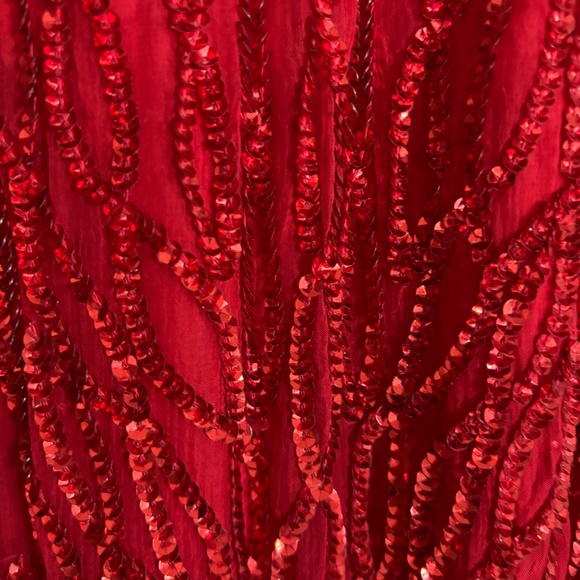 Vintage 90's Red Beaded Silk Full Length Evening Dress - XL - Picture 6 of 13